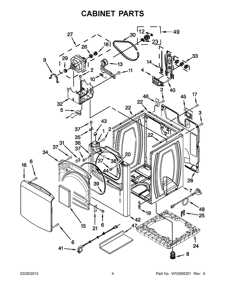 CABINET PARTS Diagram and Parts List for YWED8200YW2  Whirlpool Dryer