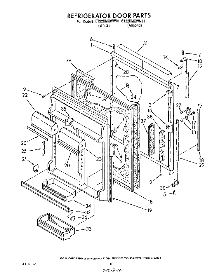 REFRIGERATOR DOOR Diagram and Parts List for ET22DMXWW01  Whirlpool Refrigerator