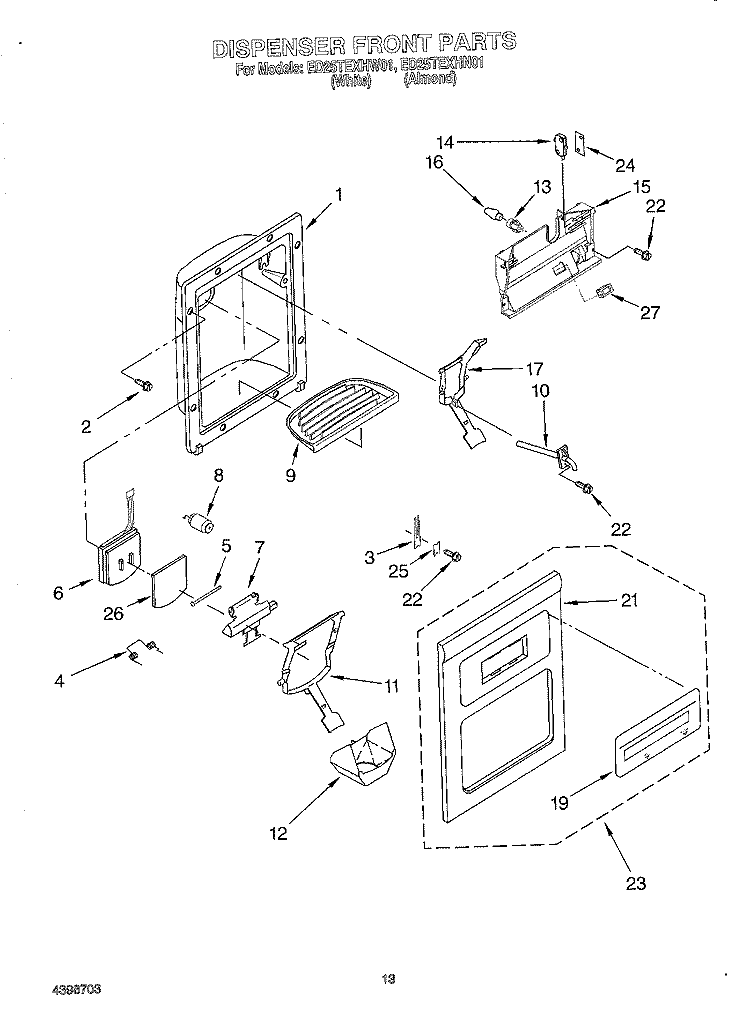DISPENSER FRONT Diagram and Parts List for ED25TEXHW01  Whirlpool Refrigerator