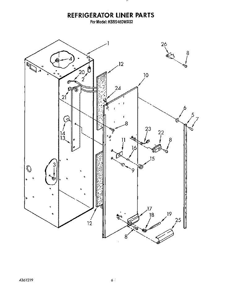 REFRIGERATOR LINER Diagram and Parts List for KSSS48DWX02  KitchenAid Refrigerator