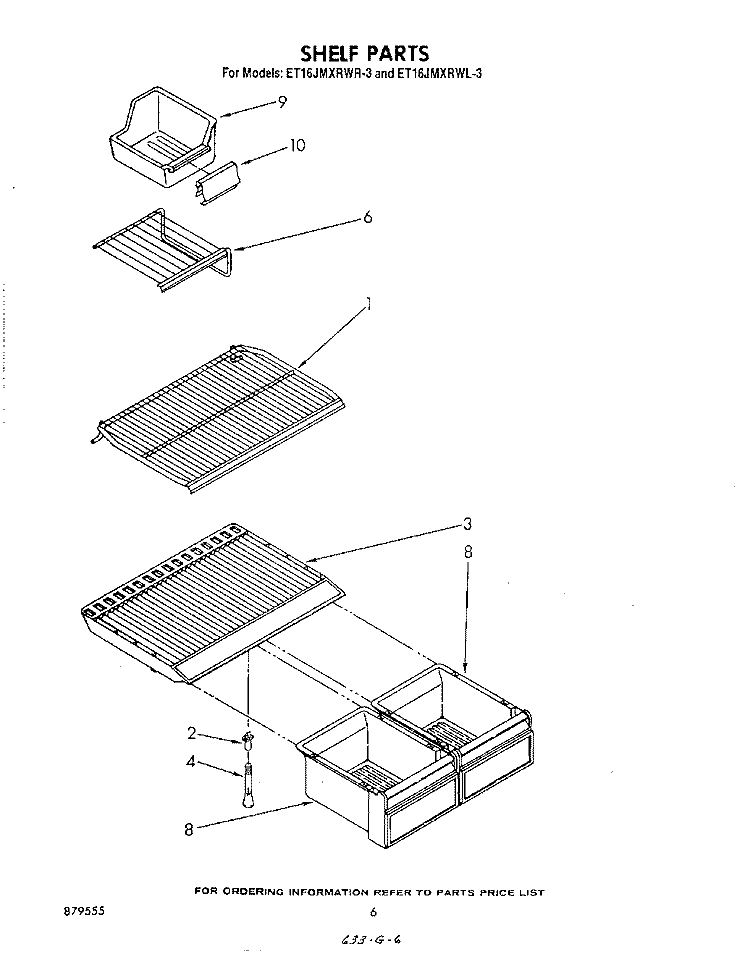 SHELF Diagram and Parts List for ET16JMXRWR3  Whirlpool Refrigerator