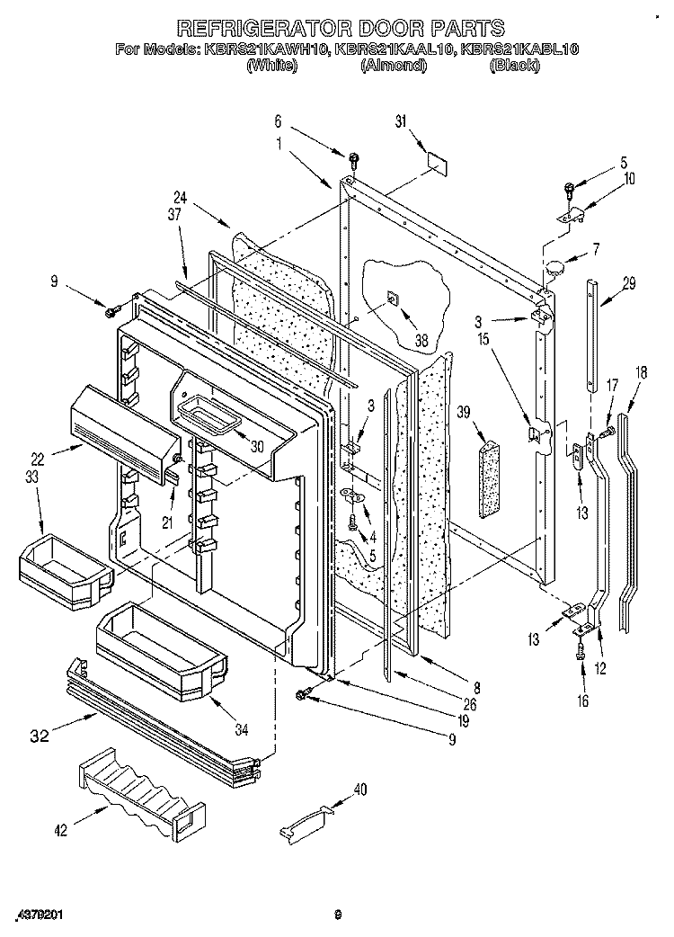 REFRIGERATOR DOOR Diagram and Parts List for KBRS21KABL10  KitchenAid Refrigerator