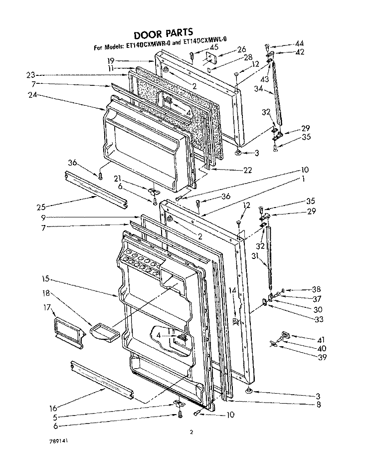 DOOR Diagram and Parts List for ET14DCXMWL0  Whirlpool Refrigerator