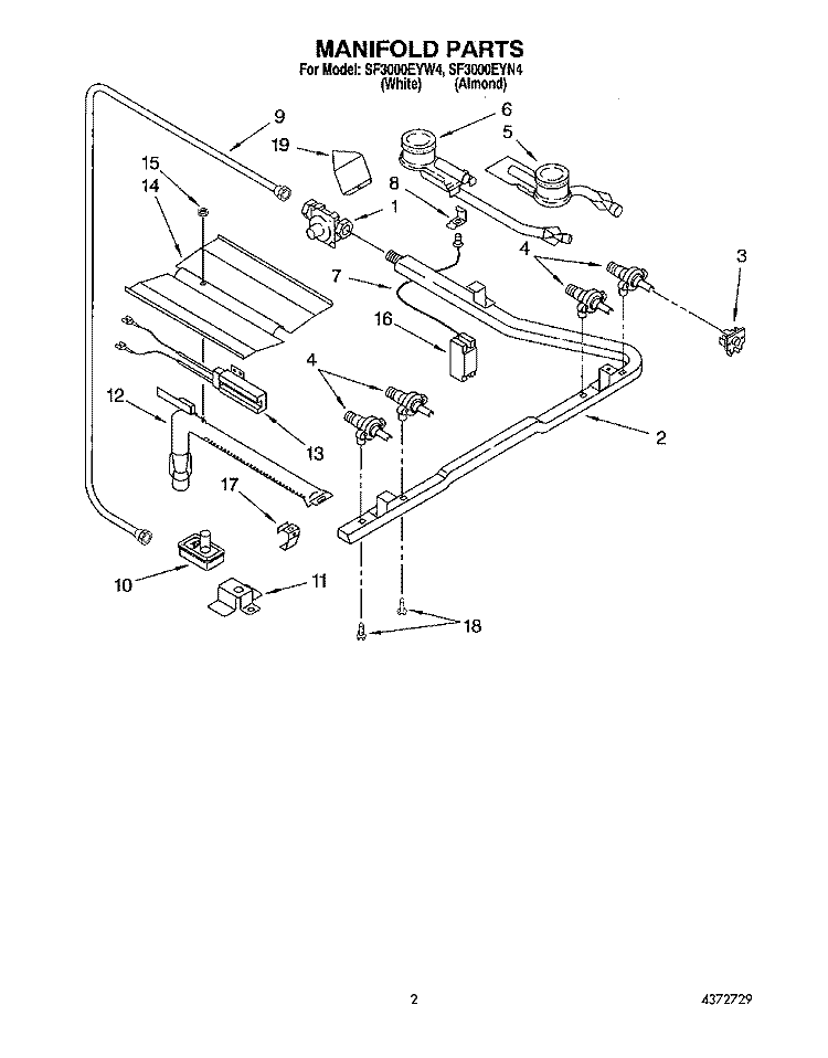 MANIFOLD Diagram and Parts List for SF3000EYN4  Whirlpool Range