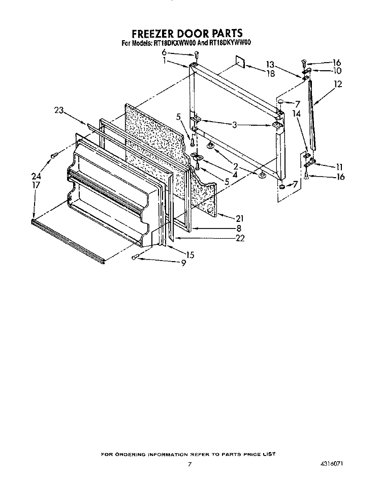 FREEZER DOOR Diagram and Parts List for RT18DKYWW00  Roper Refrigerator