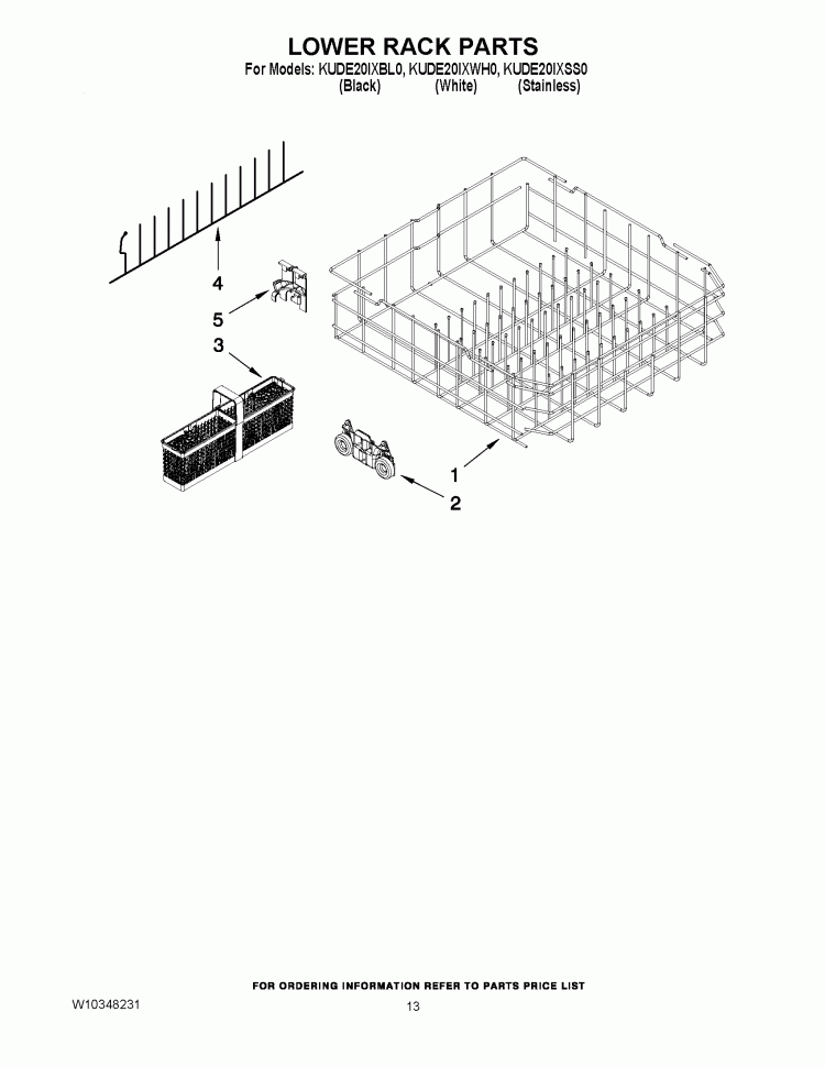 LOWER RACK PARTS Diagram and Parts List for KUDE20IXBL0  KitchenAid Dishwasher