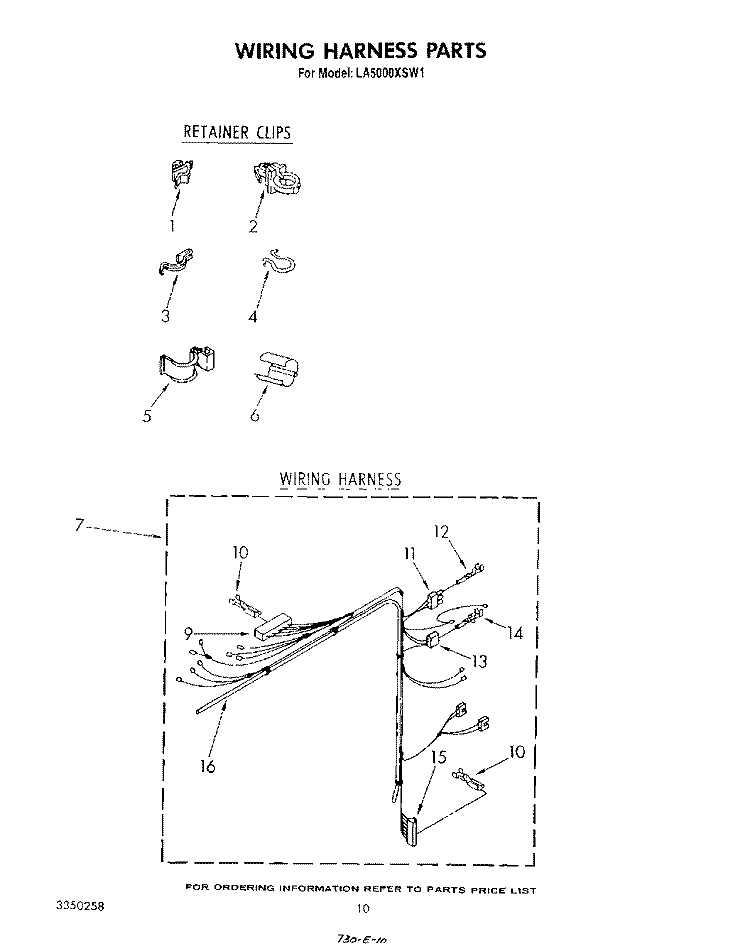 WIRING HARNESS Diagram and Parts List for LA5000XSW1  Whirlpool Washer