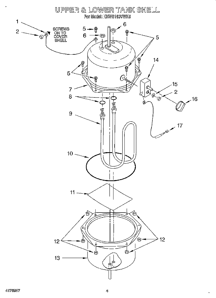 UPPER AND LOWER TANK SHELL Diagram and Parts List for KHWS160VAL5  KitchenAid Miscellaneous