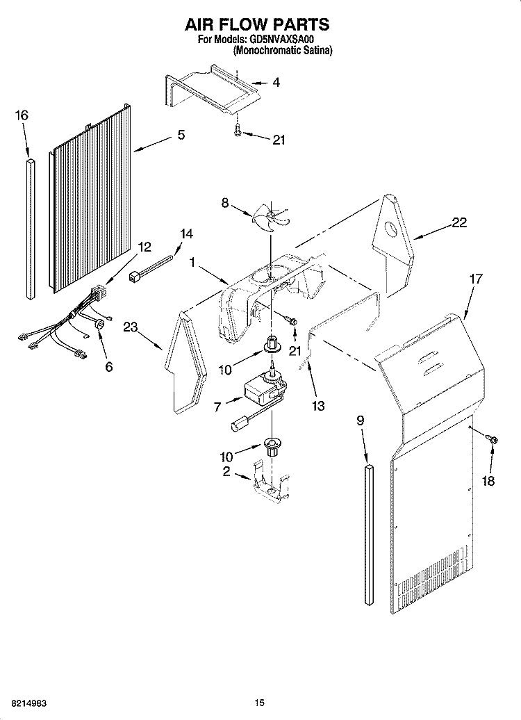 AIR FLOW PARTS Diagram and Parts List for GD5NVAXSA00  Whirlpool Refrigerator