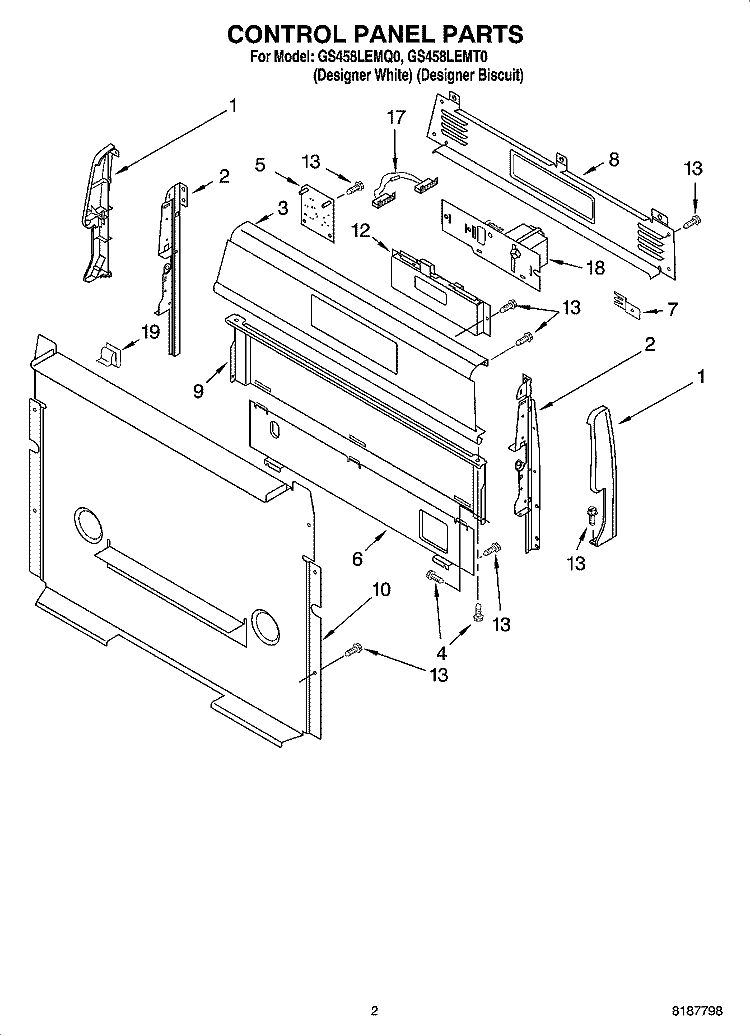CONTROL PANEL PARTS Diagram and Parts List for GS458LEMQ0  Whirlpool Range