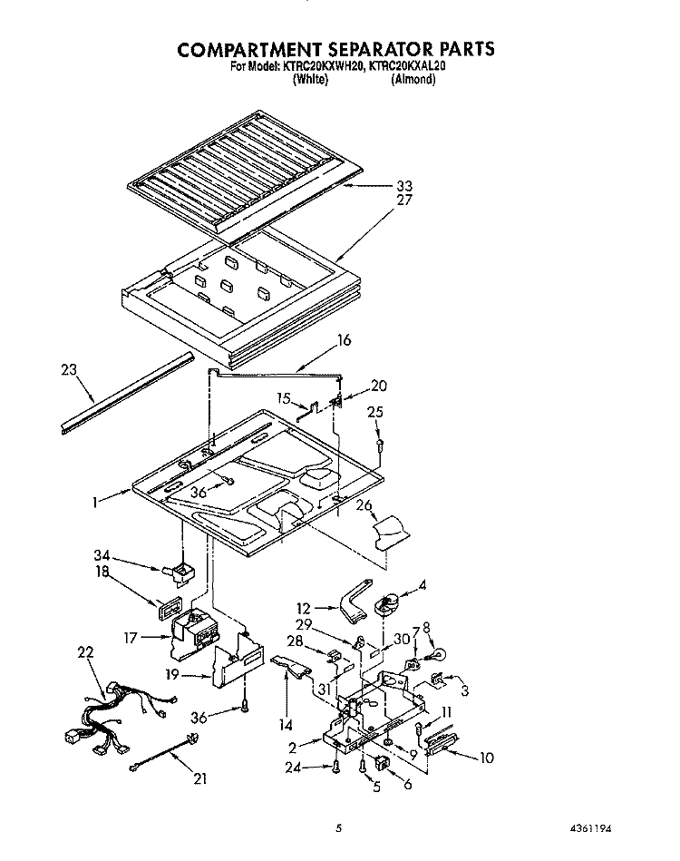 COMPARTMENT SEPARATOR Diagram and Parts List for KTRC20KXWH20  Whirlpool Refrigerator