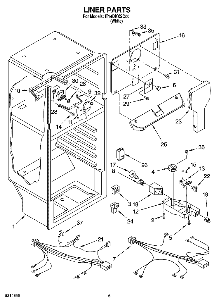 LINER PARTS Diagram and Parts List for IT14DKXSQ00  Inglis Refrigerator