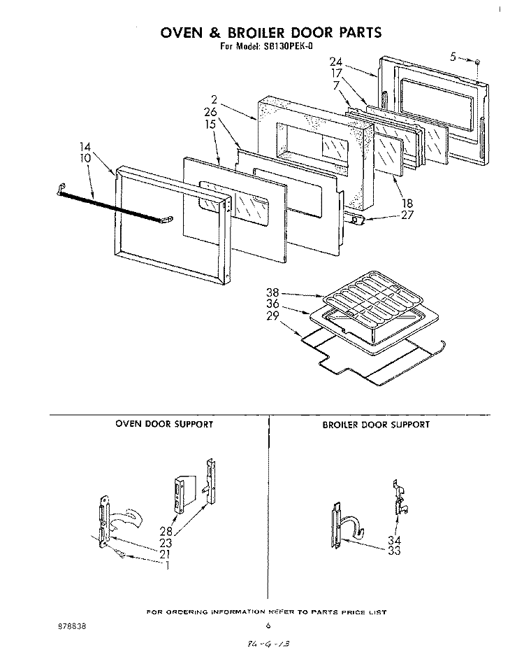 SECTION Diagram and Parts List for SB130PEK0  Whirlpool Wall Oven