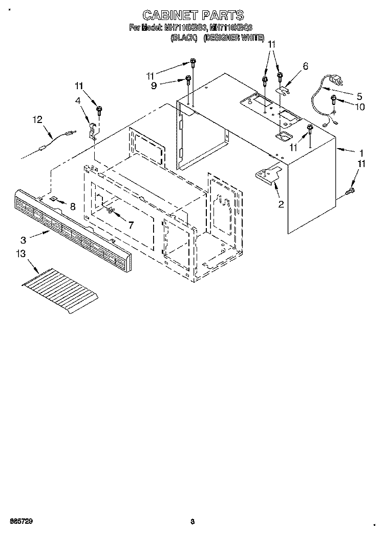 CABINET Diagram and Parts List for MH7110XBQ3  Whirlpool Microwave