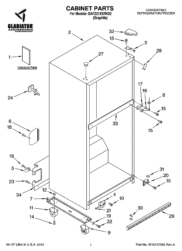 CABINET PARTS Diagram and Parts List for GAFZ21XXRK02  Whirlpool Refrigerator