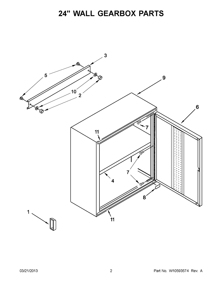 24`` WALL GEARBOX PARTS Diagram and Parts List for GAWG241DZW00  Whirlpool Cabinet