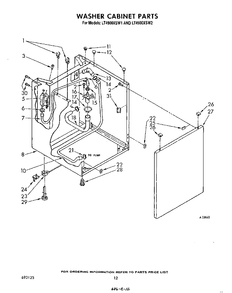 WASHER CABINET Diagram and Parts List for LT4900XSW1  Whirlpool Washer Dryer Combo