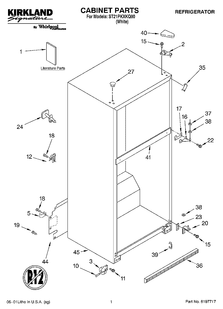 CABINET, LITERATURE Diagram and Parts List for ST21PKXKQ00  Whirlpool Refrigerator