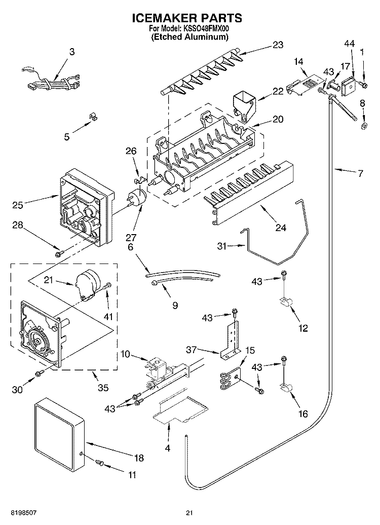 ICEMAKER PARTS PARTS NOT ILLUSTRATED Diagram and Parts List for KSSO48FMX00  KitchenAid Refrigerator