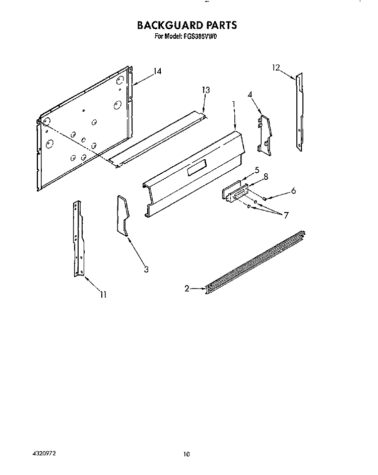 BACKGUARD, LIT/OPTIONAL Diagram and Parts List for FGS385VL0  Whirlpool Range