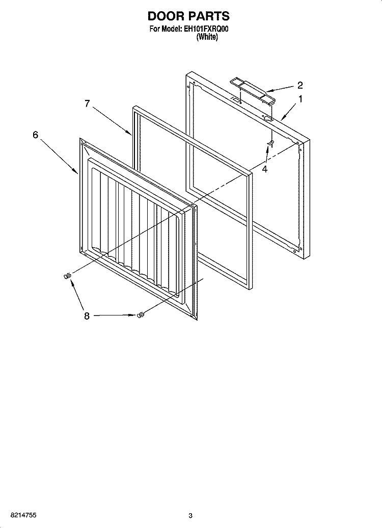 DOOR PARTS Diagram and Parts List for EH101FXRQ00  Whirlpool Freezer
