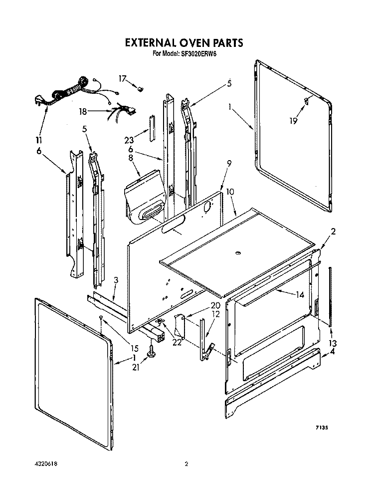 EXTERNAL OVEN Diagram and Parts List for SF3020ERN6  Whirlpool Range