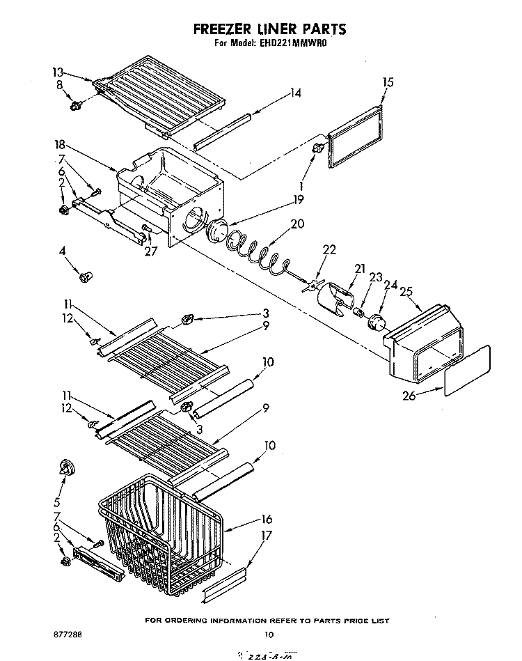 FREEZER LINER Diagram and Parts List for EHD221MMWR0  Whirlpool Refrigerator