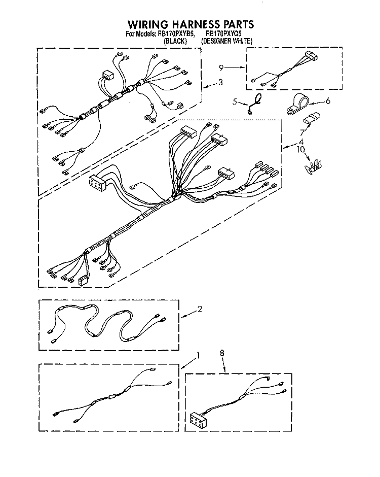 WIRING HARNESS Diagram and Parts List for RB170PXYQ5  Whirlpool Wall Oven