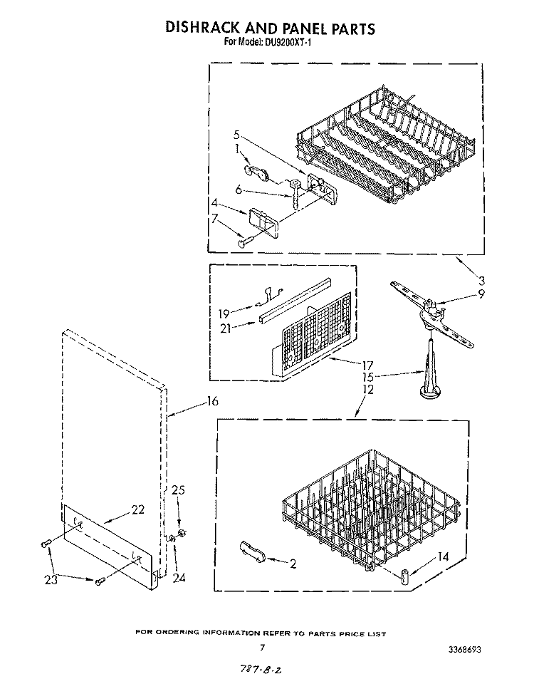 DISHRACK AND PANEL Diagram and Parts List for DU9200XT1  Whirlpool Dishwasher