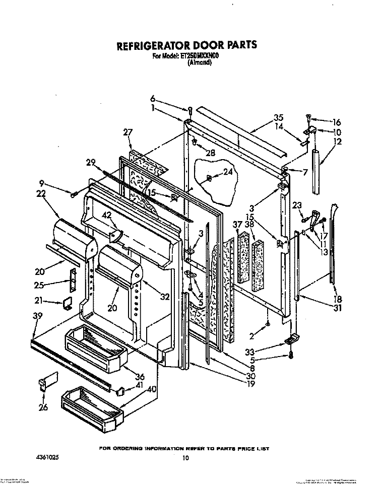 REFRIGERATOR DOOR Diagram and Parts List for ET25DMXXN00  Whirlpool Refrigerator