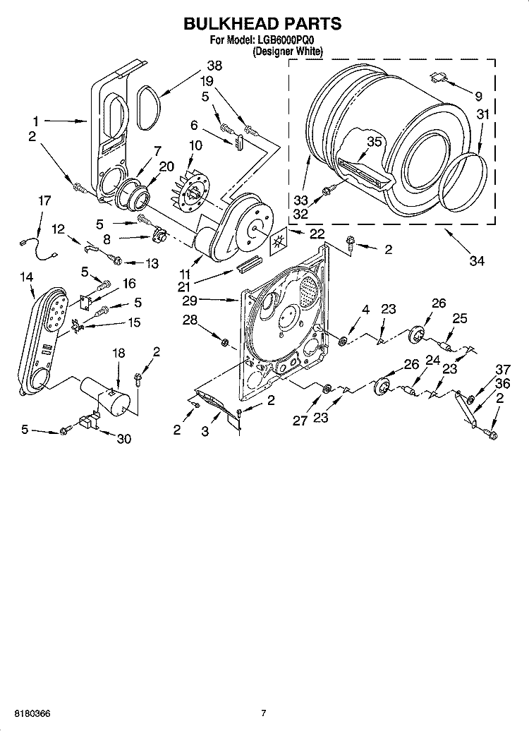 BULKHEAD PARTS Diagram and Parts List for LGB6000PQ0  Whirlpool Dryer