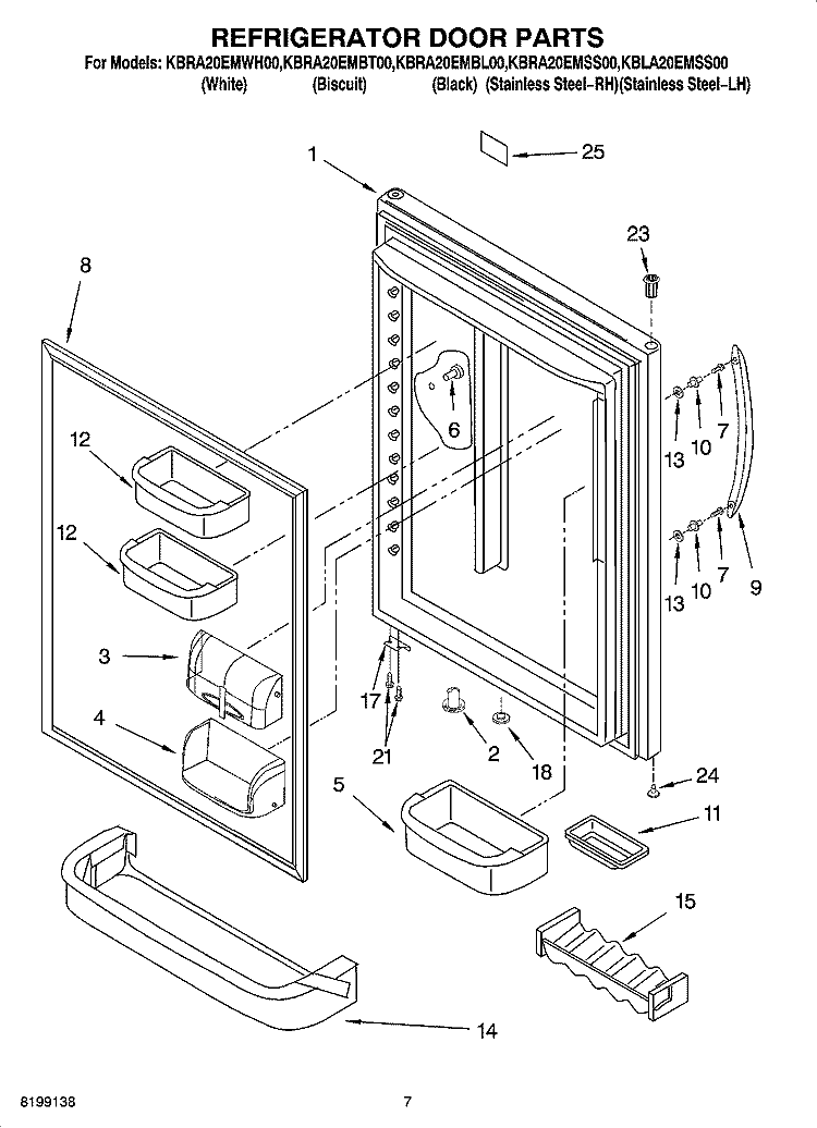 REFRIGERATOR DOOR PARTS Diagram and Parts List for KBRA20EMBT00  KitchenAid Refrigerator