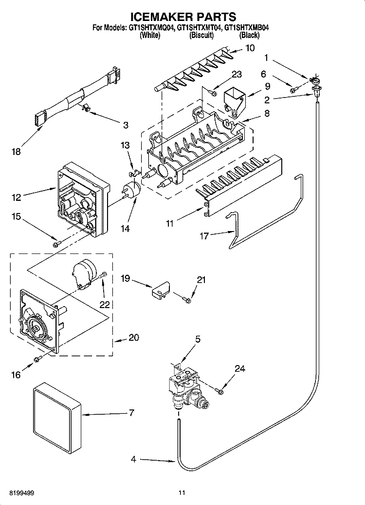 ICEMAKER PARTS Diagram and Parts List for GT1SHTXMB04  Whirlpool Refrigerator