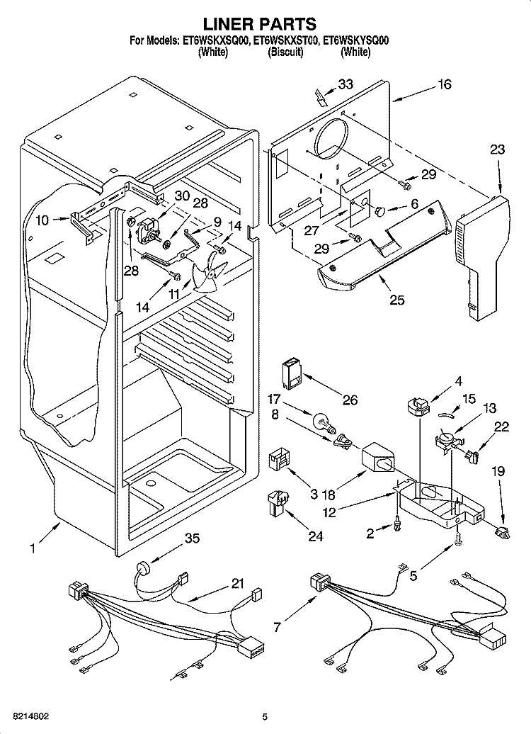LINER PARTS Diagram and Parts List for ET6WSKYSQ00  Whirlpool Refrigerator