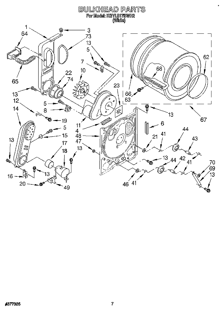 BULKHEAD Diagram and Parts List for KGYL517BWH2  KitchenAid Dryer