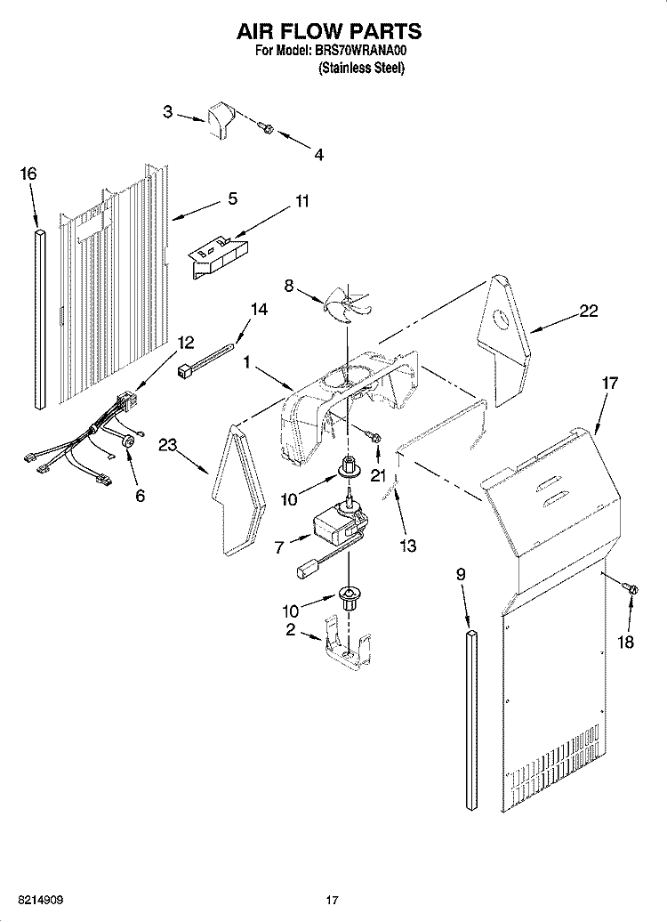 AIR FLOW PARTS Diagram and Parts List for BRS70WRANA00  Whirlpool Refrigerator