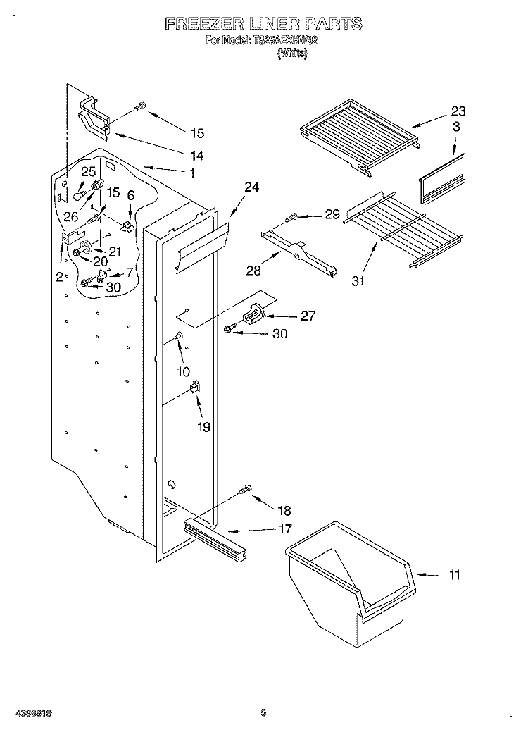 FREEZER LINER Diagram and Parts List for TS25AEXHW02  Estate Refrigerator
