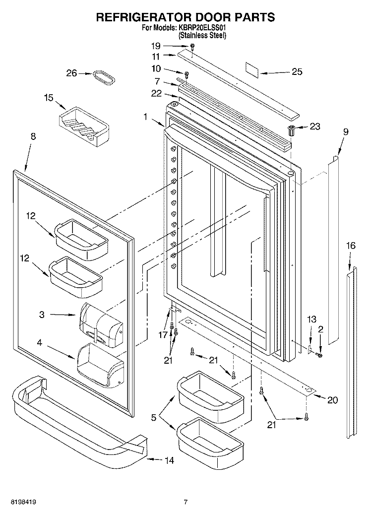 REFRIGERATOR DOOR PARTS Diagram and Parts List for KBRP20ELSS01  KitchenAid Refrigerator