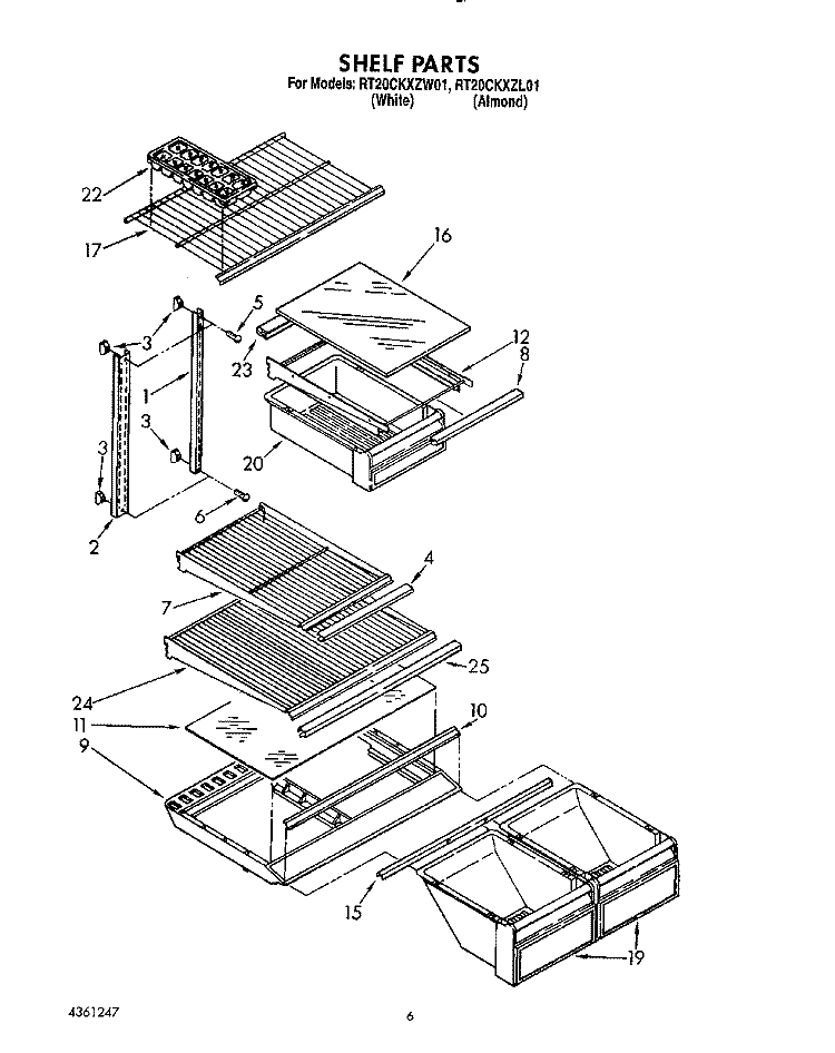 SHELF Diagram and Parts List for RT20CKXZW01  Roper Refrigerator
