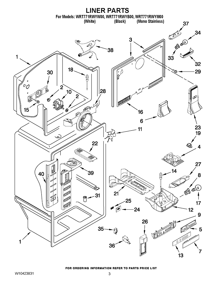 LINER PARTS Diagram and Parts List for WRT771RWYM00  Whirlpool Refrigerator