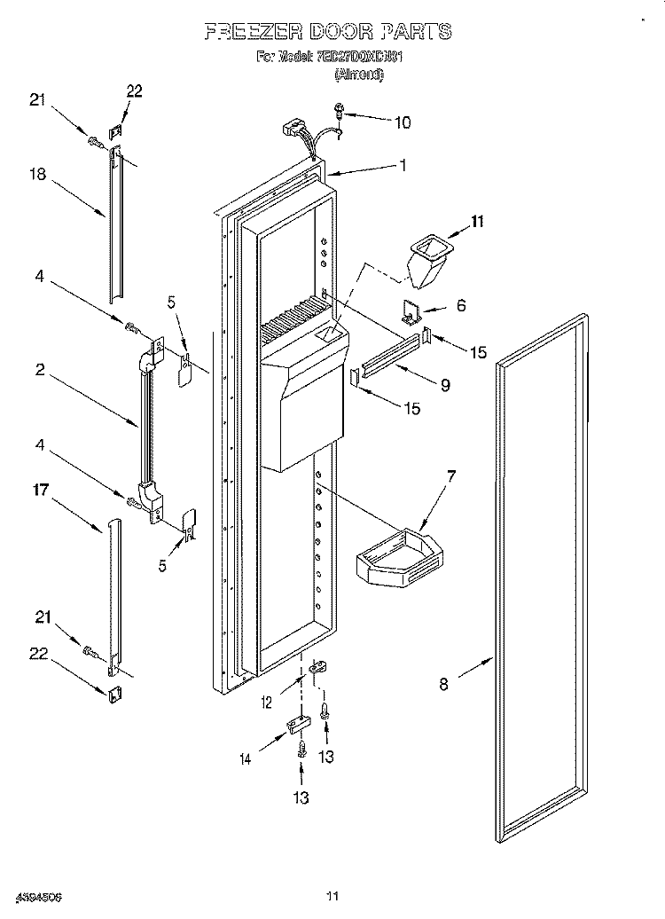 FREEZER DOOR Diagram and Parts List for 7ED27DQXDN01  Whirlpool Refrigerator