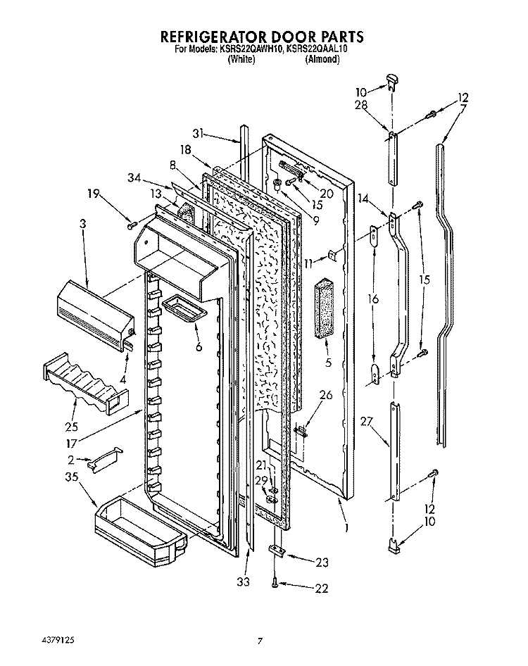 REFRIGERATOR DOOR Diagram and Parts List for KSRS22QAAL10  KitchenAid Refrigerator