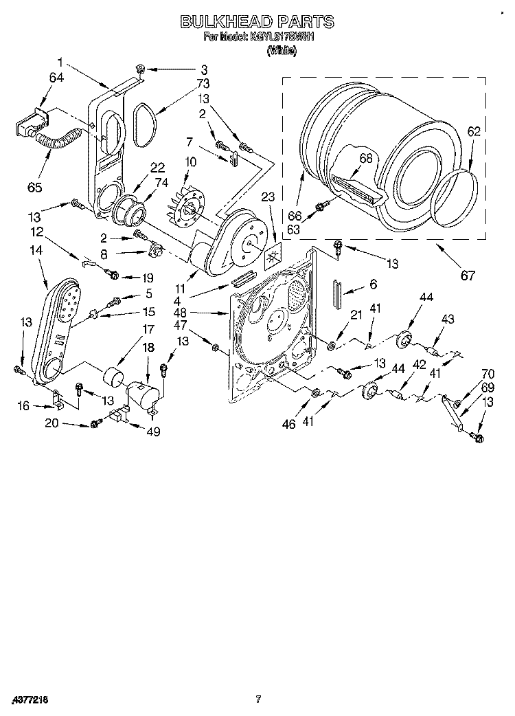 BULKHEAD Diagram and Parts List for KGYL517BWH1  KitchenAid Dryer