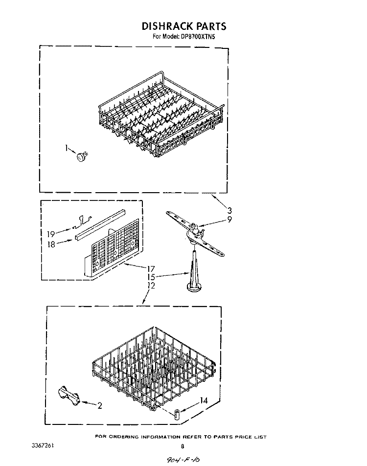 DISH RACK Diagram and Parts List for DP8700XTN5  Whirlpool Dishwasher