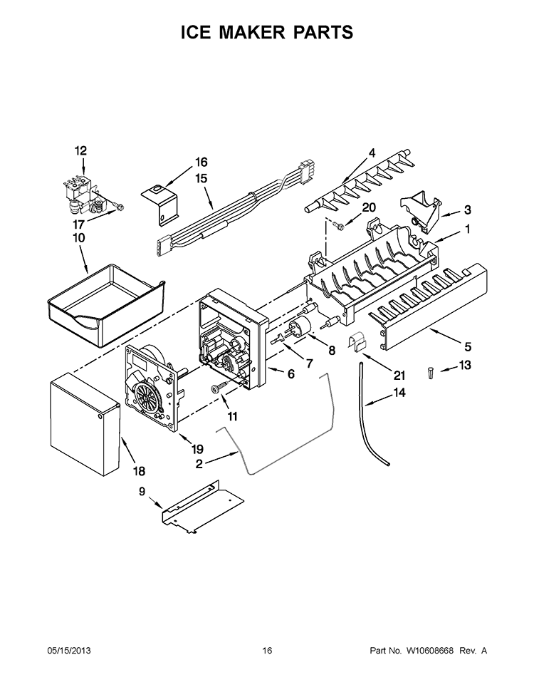 ICE MAKER PARTS Diagram and Parts List for 5GX0FHTXAF01  Whirlpool Refrigerator