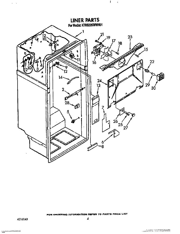 LINER Diagram and Parts List for KTRS22KWWH01  KitchenAid Refrigerator