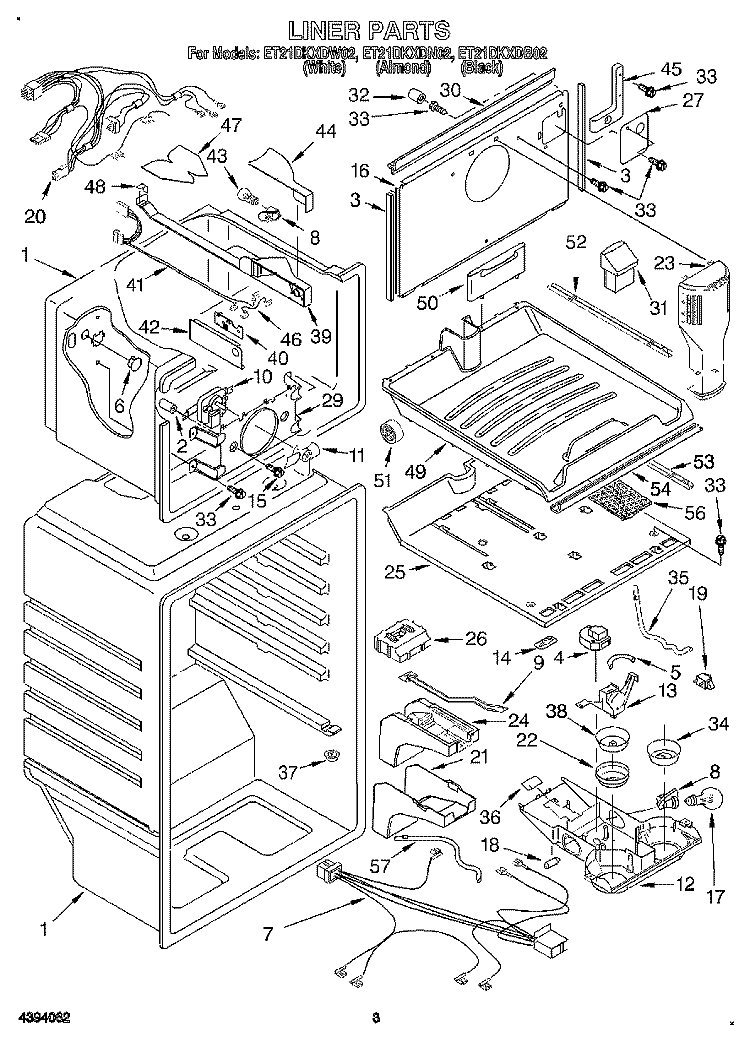 LINER Diagram and Parts List for ET21DKXDB02  Whirlpool Refrigerator