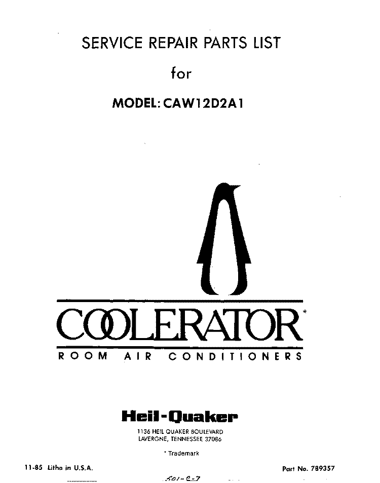SECTION Diagram and Parts List for CAW12D2A1  Whirlpool Air Conditioner