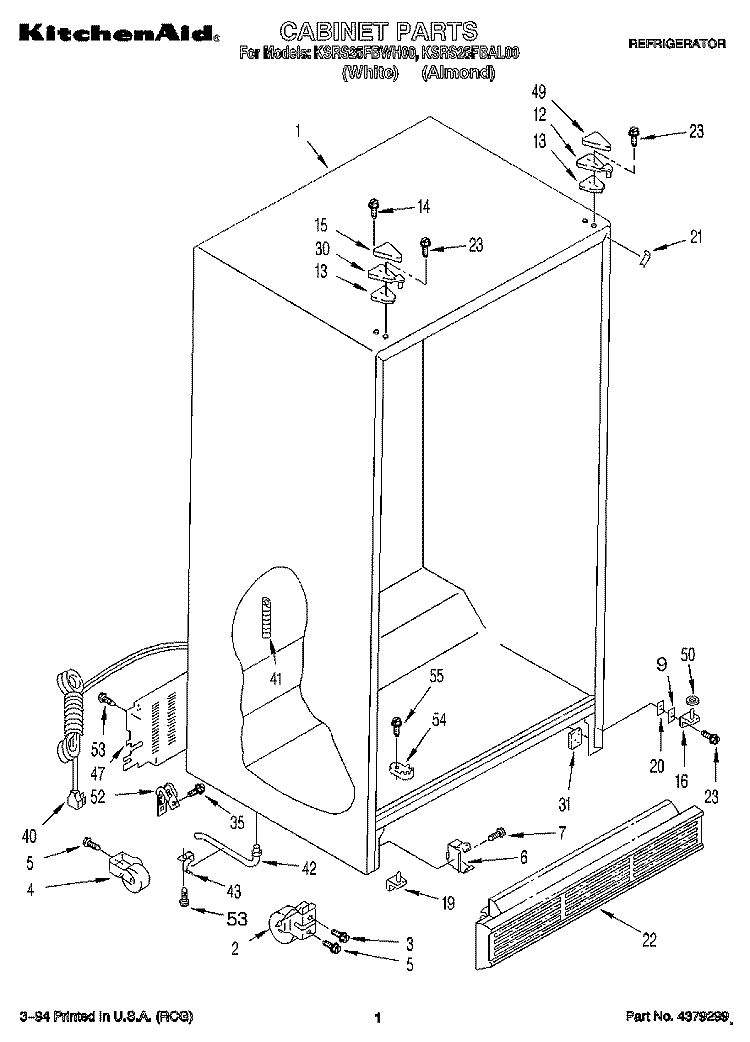 CABINET Diagram and Parts List for KSRS25FBAL00  KitchenAid Refrigerator