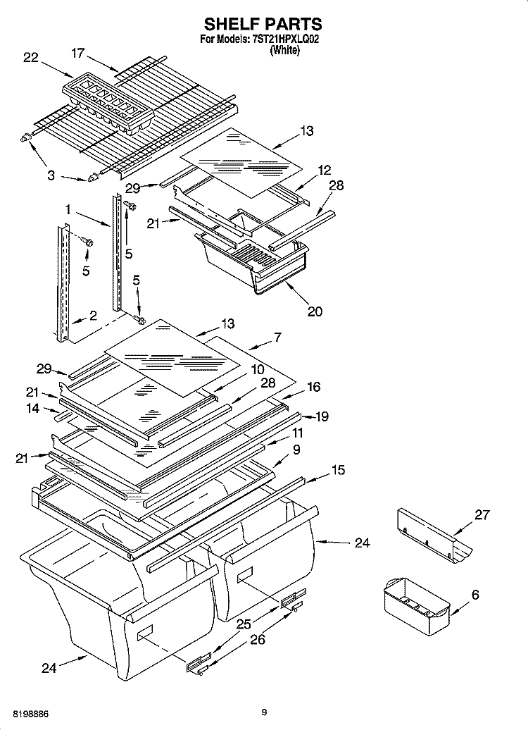 SHELF PARTS, OPTIONAL PARTS Diagram and Parts List for 7ST21HPXLQ02  Whirlpool Refrigerator